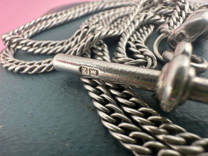 Antique Sterling Silver tight curb long guard chain
