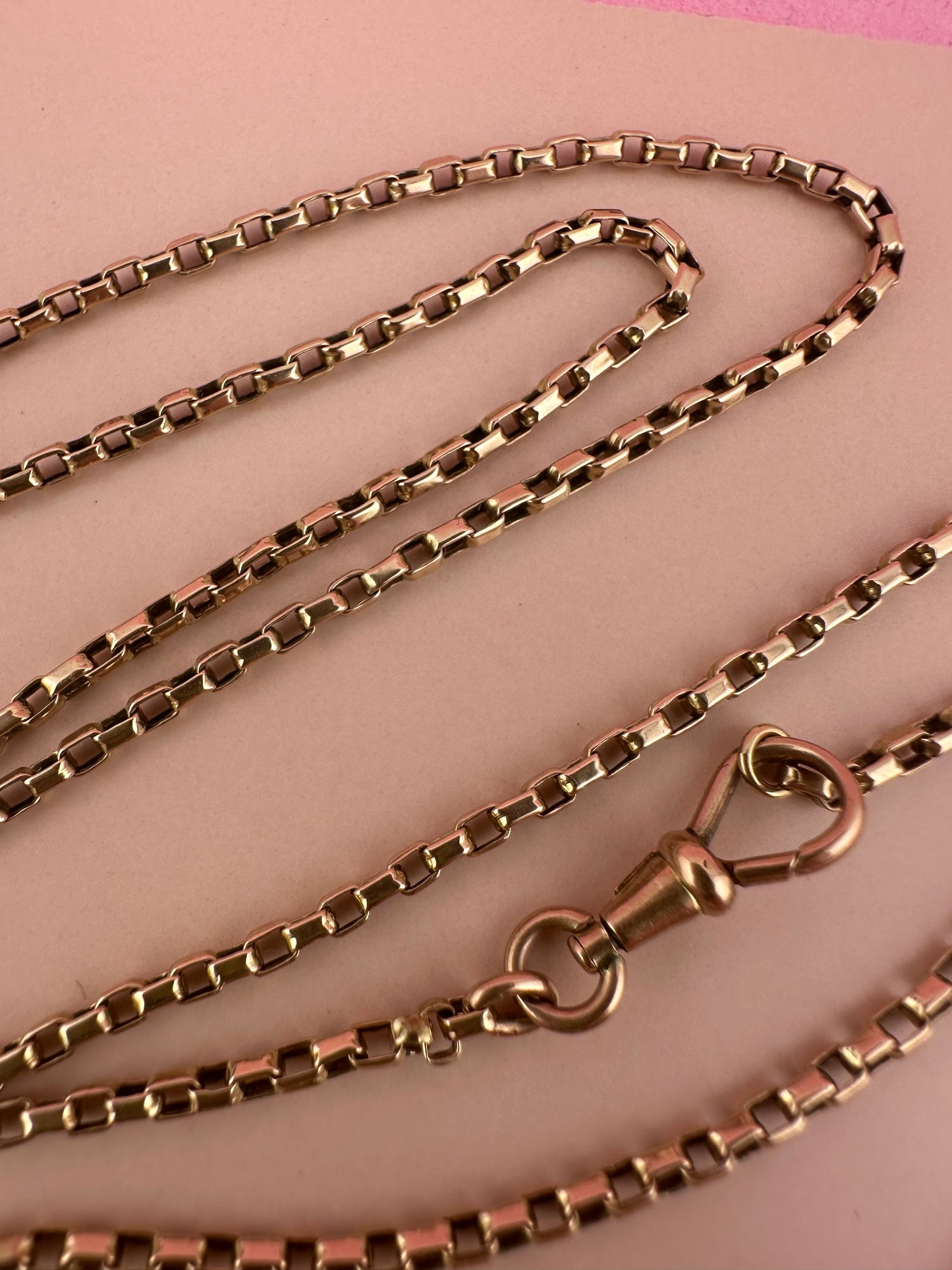 Antique 9ct Rose Gold Box chain with swivel dogclip