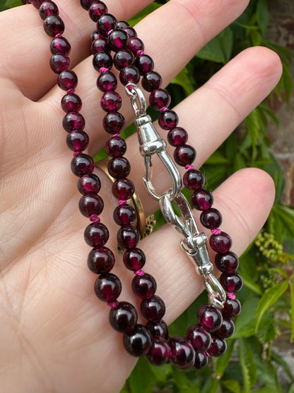Re-imagined Vintage Garnet Beads with Vintage Sterling silver Dog clips