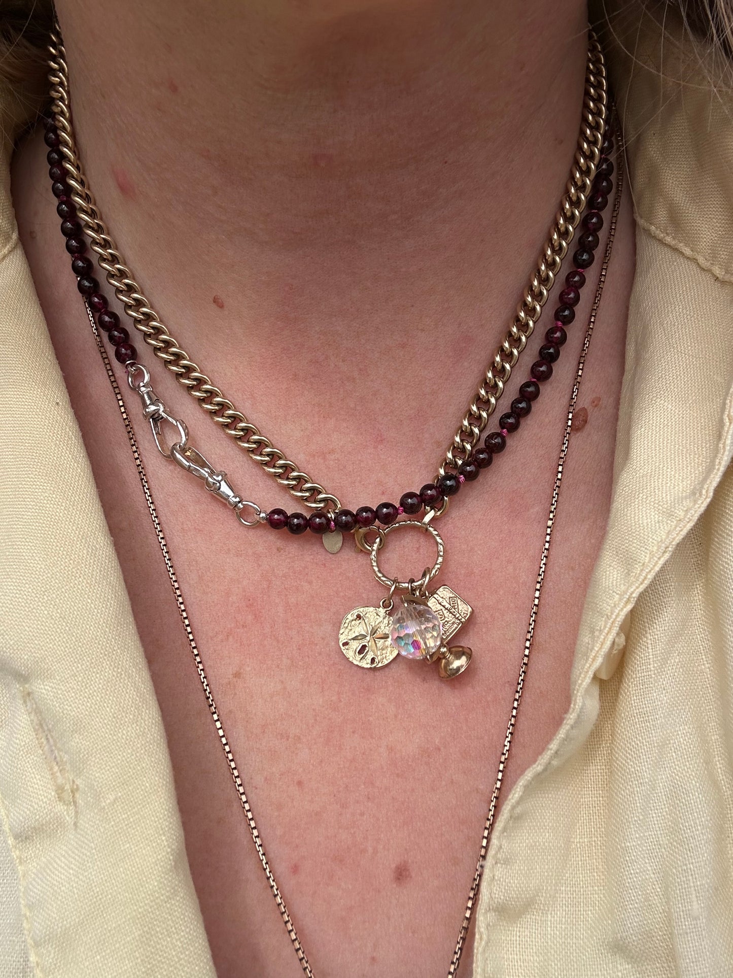 Re-imagined Vintage Garnet Beads with Vintage Sterling silver Dog clips