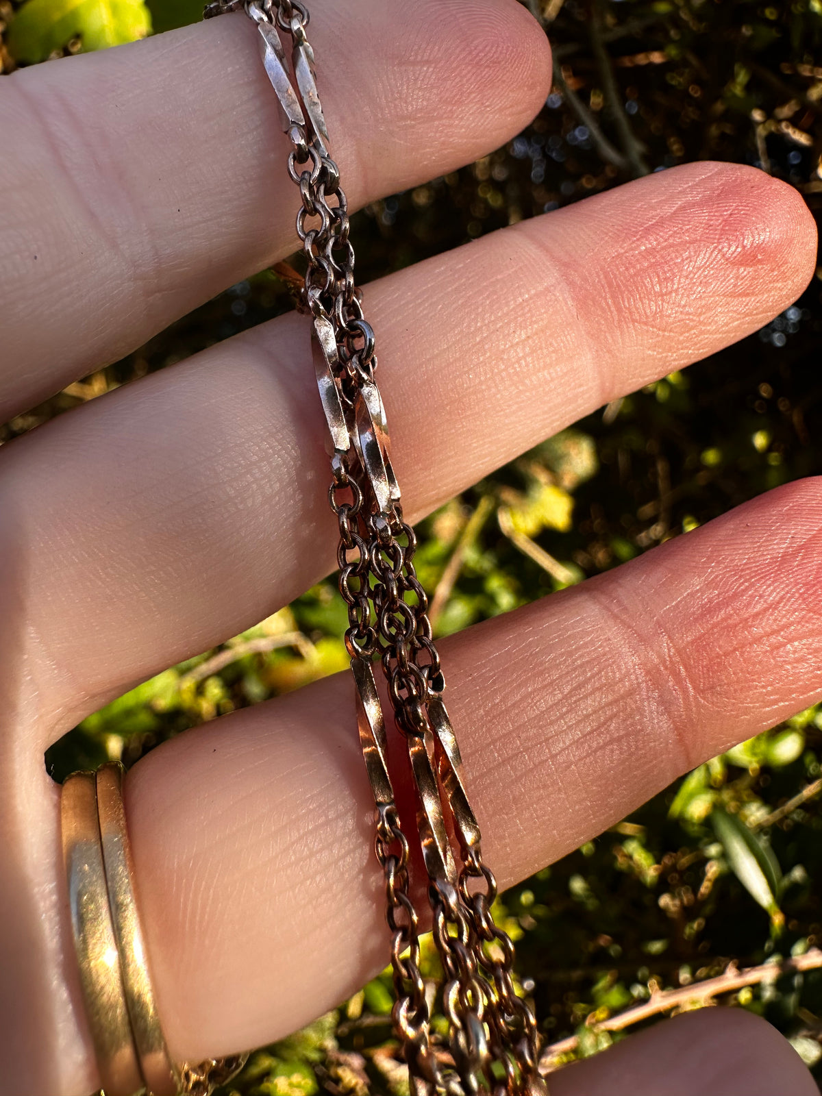 Antique 9ct Rose Gold Twist Bar station chain