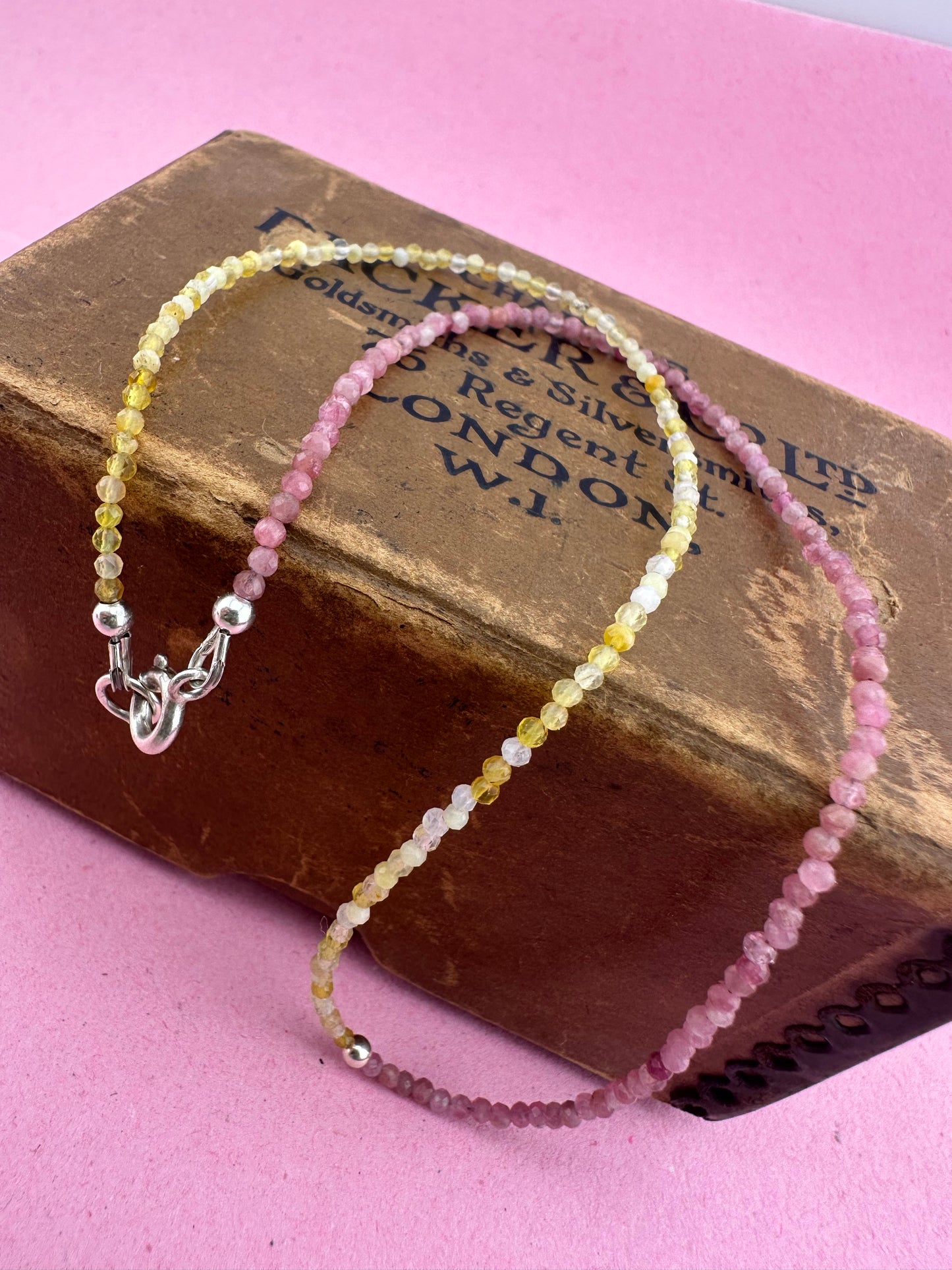 Pink Tourmaline & Yellow Opal Mini beads with Sterling Silver Bolt clasp