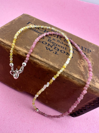 Pink Tourmaline & Yellow Opal Mini beads with Sterling Silver Bolt clasp