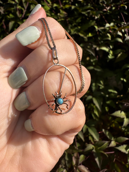 Antique 9ct gold turquoise spider pendant