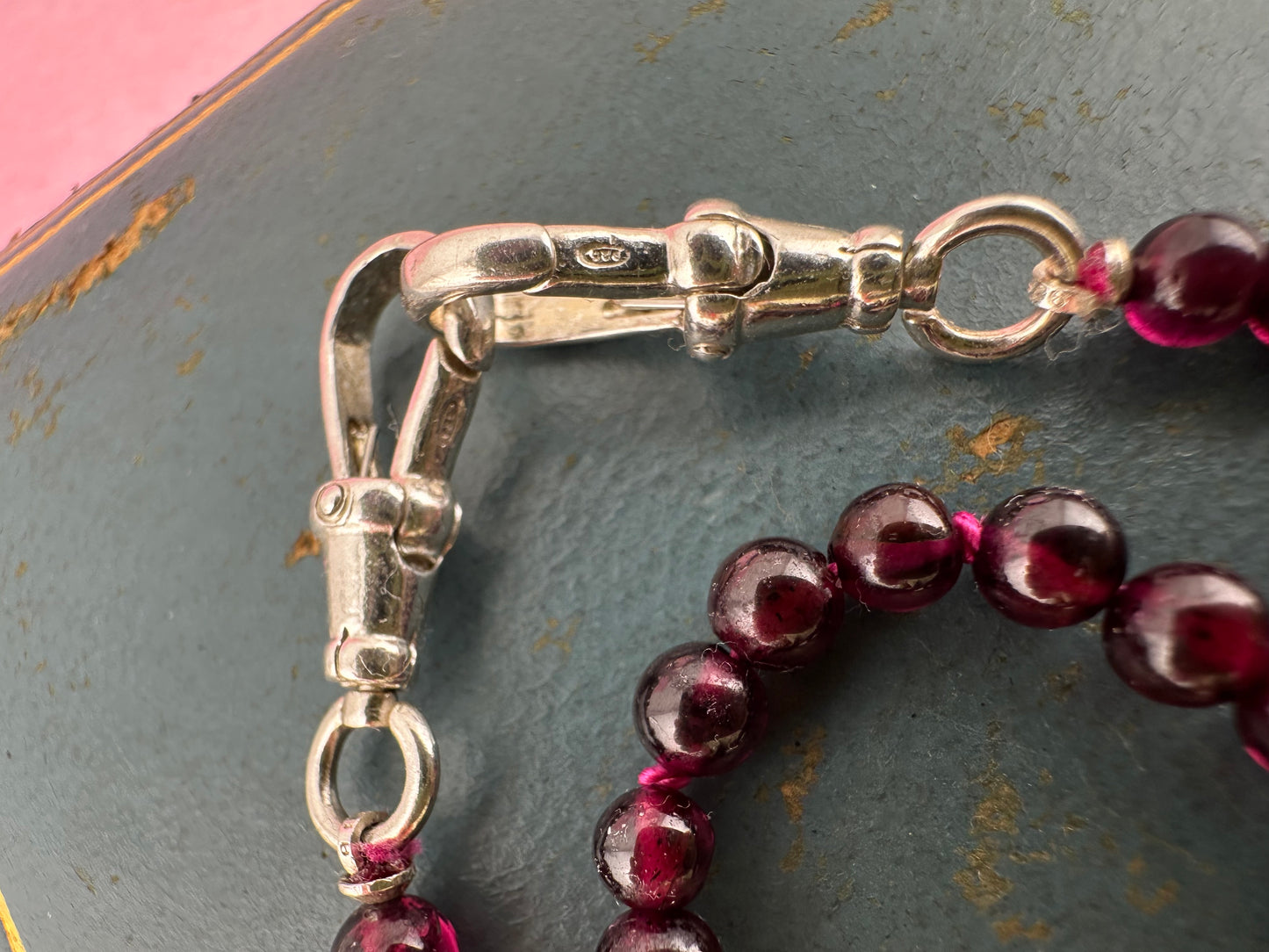 Re-imagined Vintage Garnet Beads with Vintage Sterling silver Dog clips