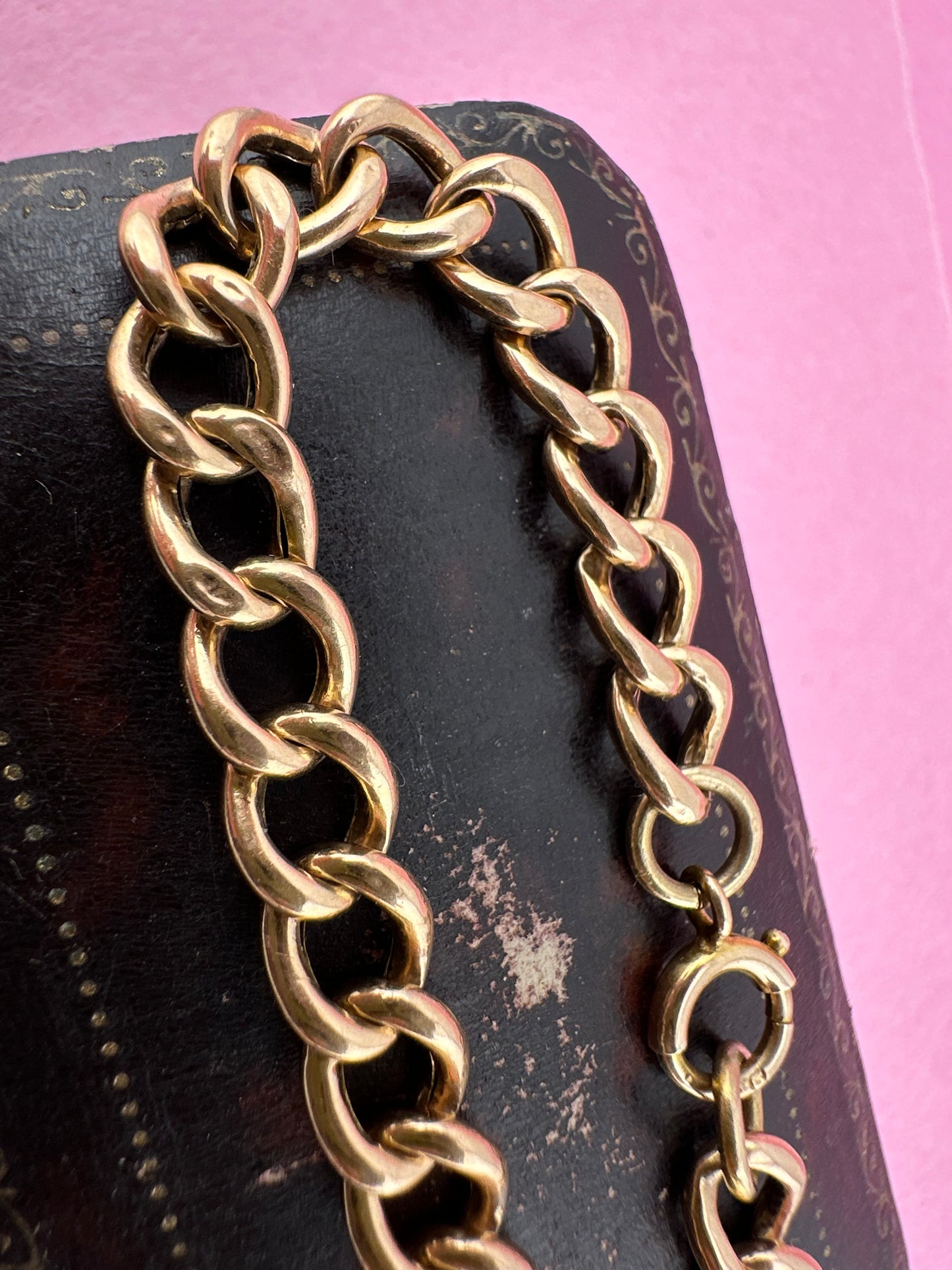 Antique 9ct Peachy Rose gold Curb bracelet with bolt clasp