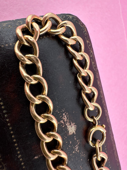 Antique 9ct Peachy Rose gold Curb bracelet with bolt clasp