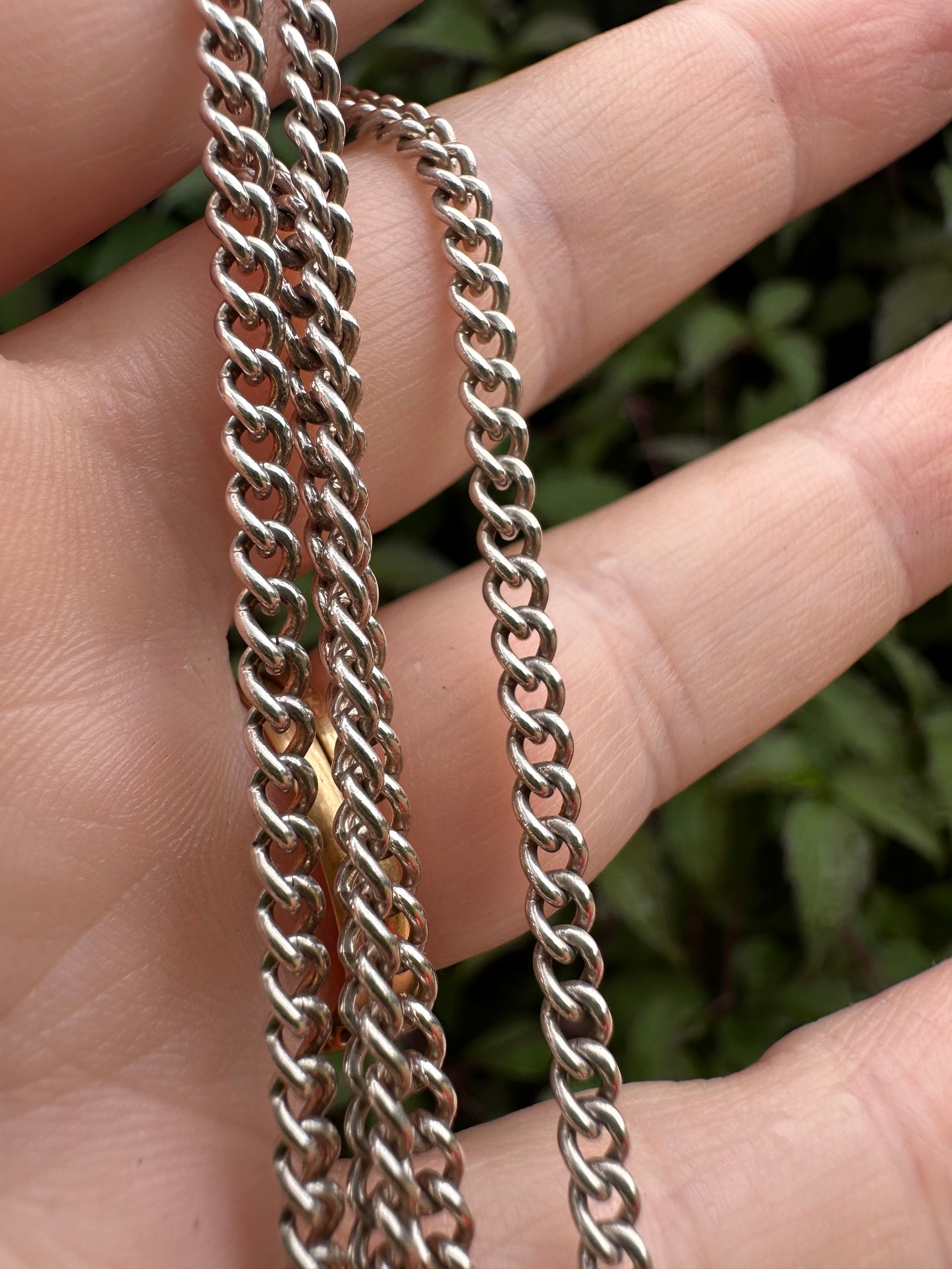 Vintage Sterling Silver Curb Albert chain with floating t-bar