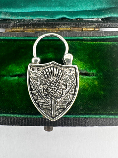 Sterling silver Banded Agate & Thistle shield padlock.