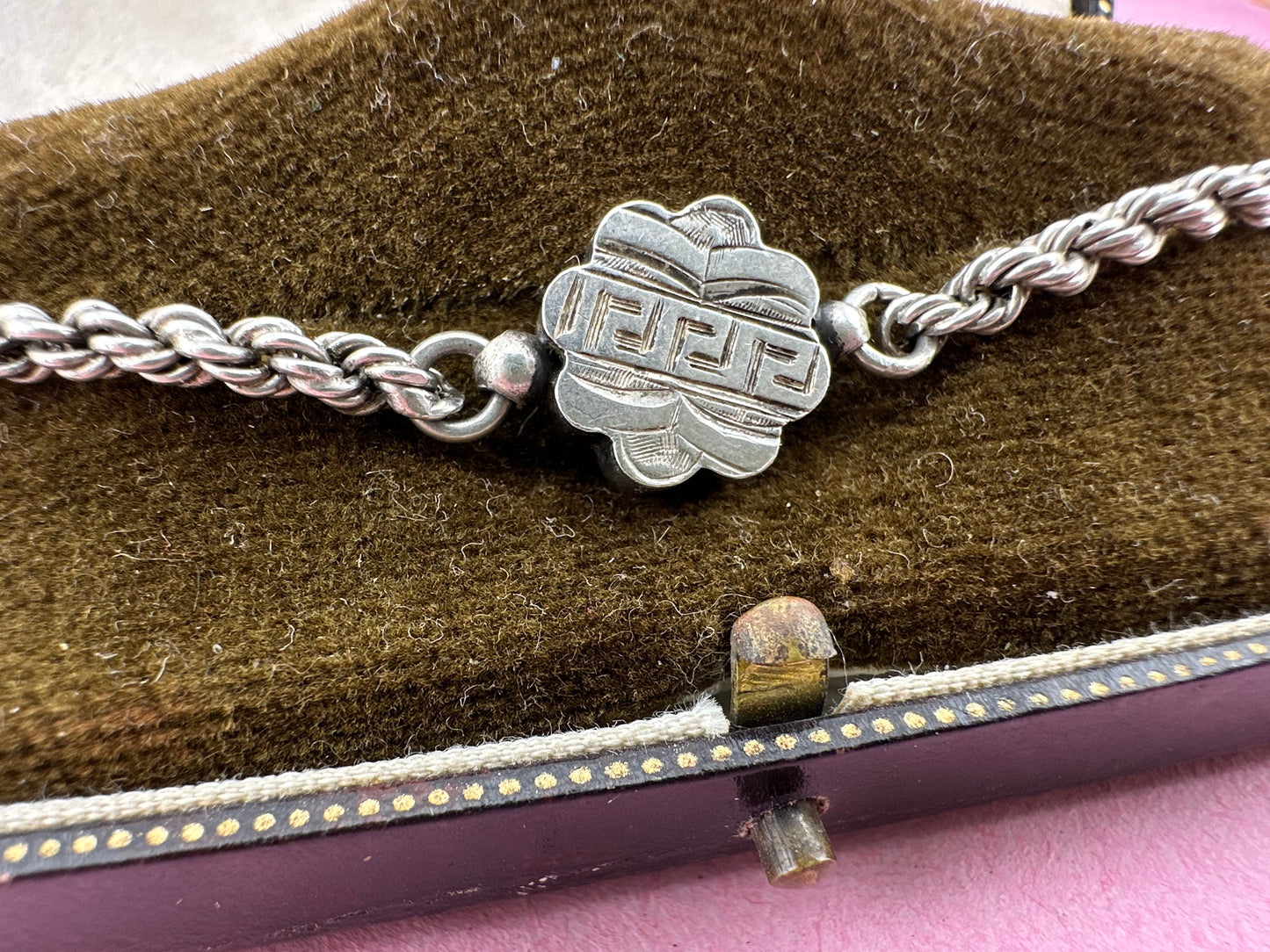 Sterling silver Rope bracelet with Pansy panel