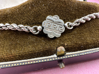 Sterling silver Rope bracelet with Pansy panel