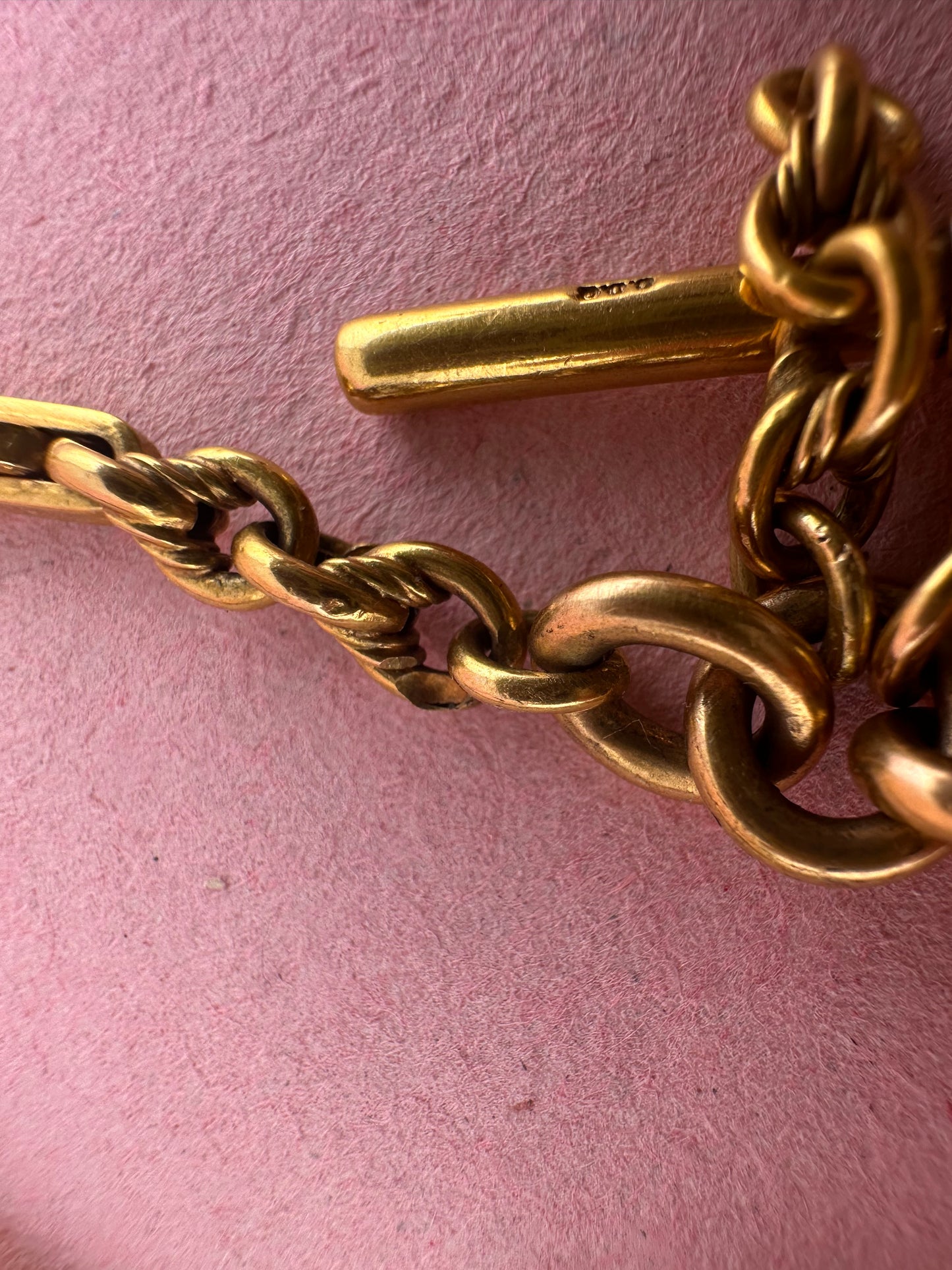 Antique 9ct Yellow Gold Trombone & Lovers Knot Albert chain with double dog clips
