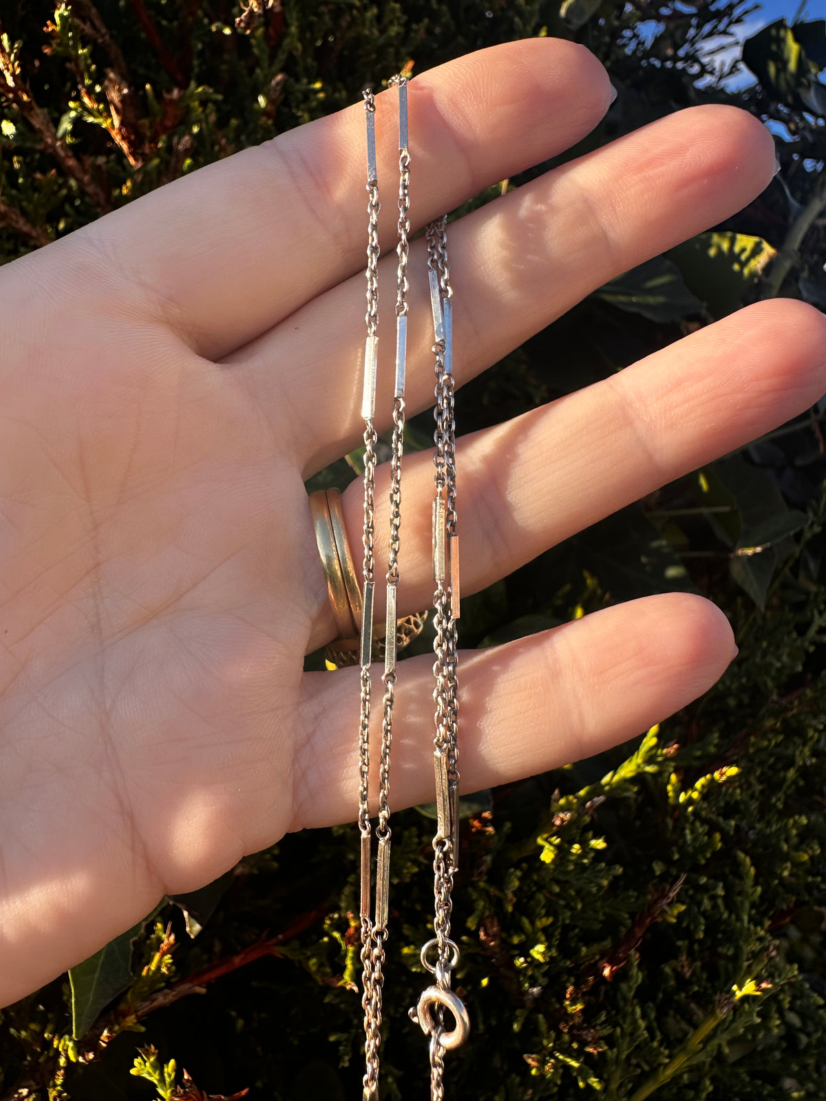 Vintage Sterling Silver Bar station chain