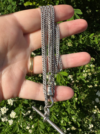 Antique Sterling Silver tight curb long guard chain