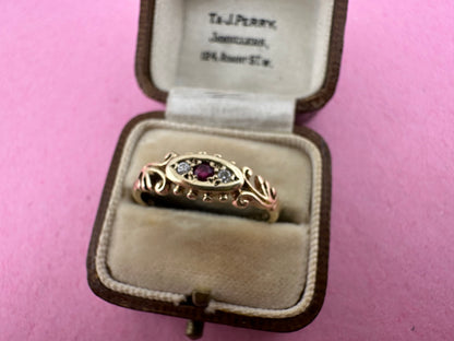Vintage 9ct Gold Ruby & Diamond Ring