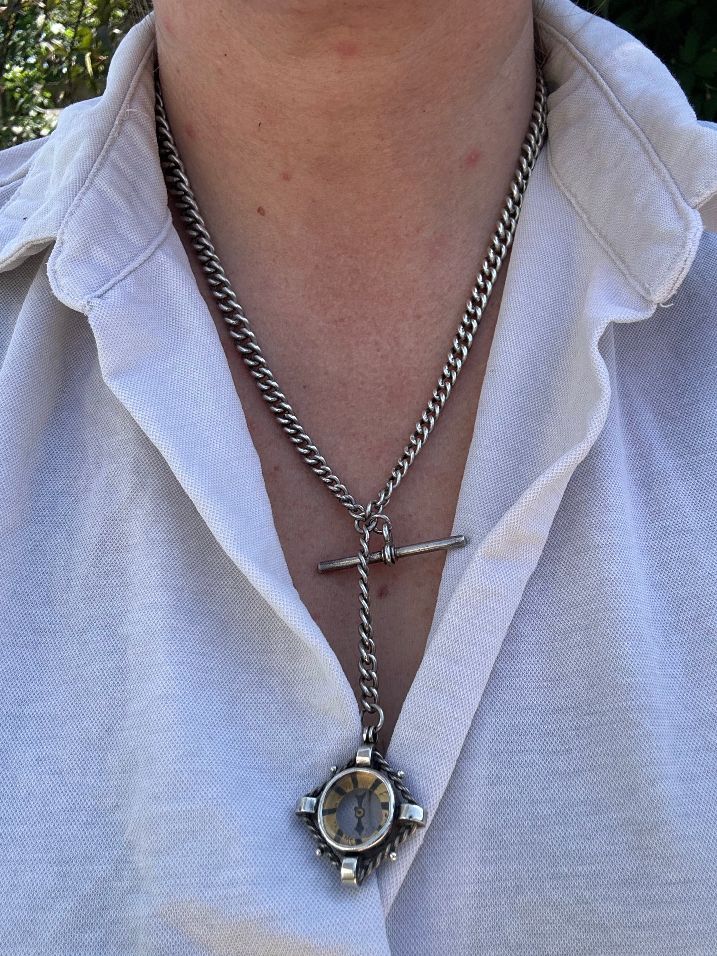 Reimagined Sterling Silver Albert chain with Compass Fob