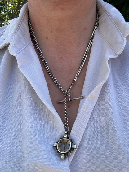 Reimagined Sterling Silver Albert chain with Compass Fob