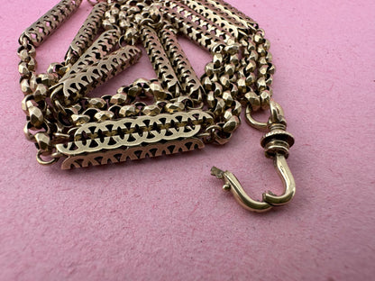 Antique 9ct Gold Fancy Bar and faceted Belcher chain with screw top dogclip