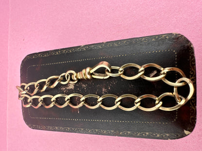 Vintage 9ct Gold Open curb bracelet with victorian flat edged dog clip
