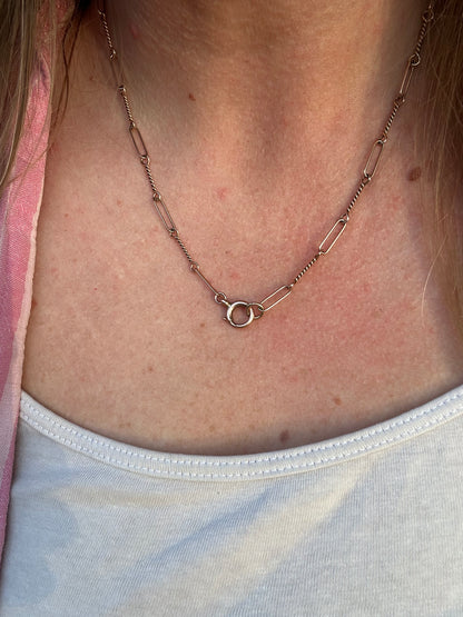 Antique 9ct Rose Gold Trombone and twist Albert chain with bolt clasp and T-bar