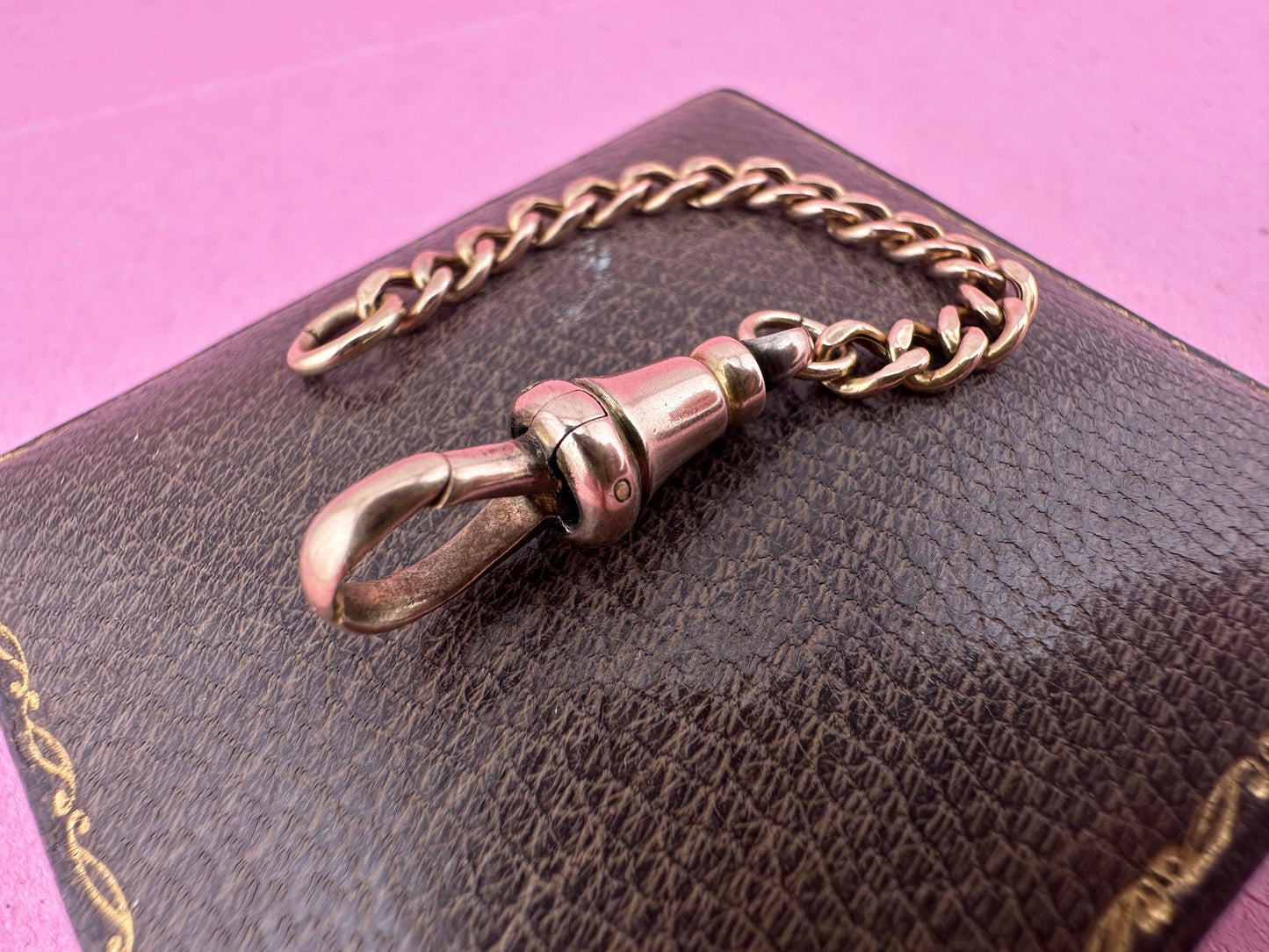 9ct Peachy Rose Gold Gold Curb extender with antique dog clip