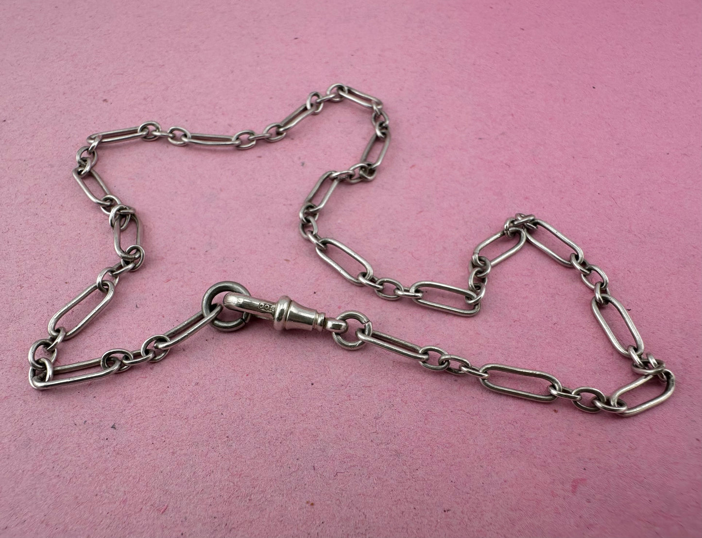 Antique 800 Silver mini trombone chain with dog clip