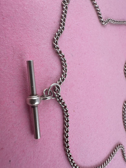 Vintage Sterling Silver Curb Albert chain with floating t-bar