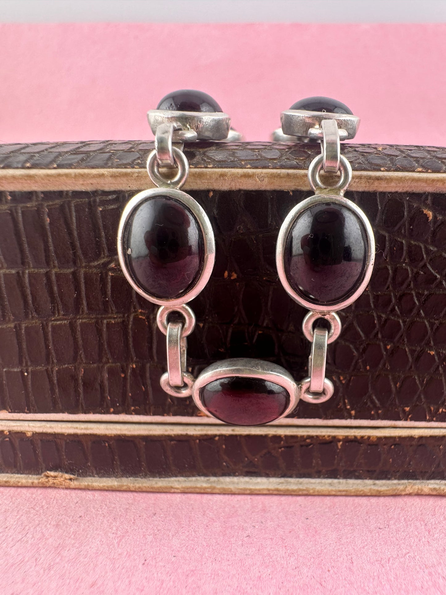 Sterling Silver Garnet Cabochon Bracelet