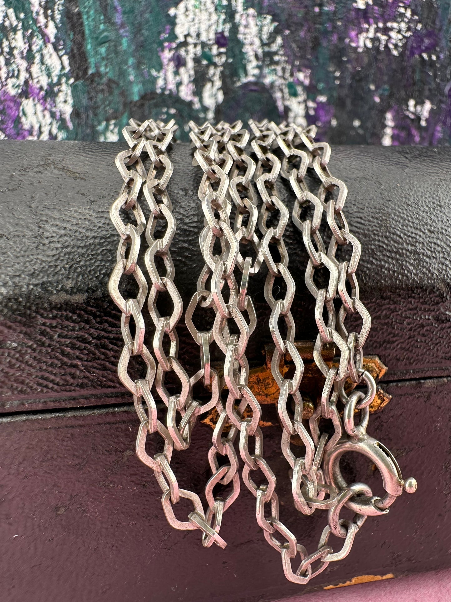 French 800 Silver Lozenge link Long Guard chain