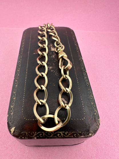 Vintage 9ct Gold Open curb bracelet with victorian flat edged dog clip