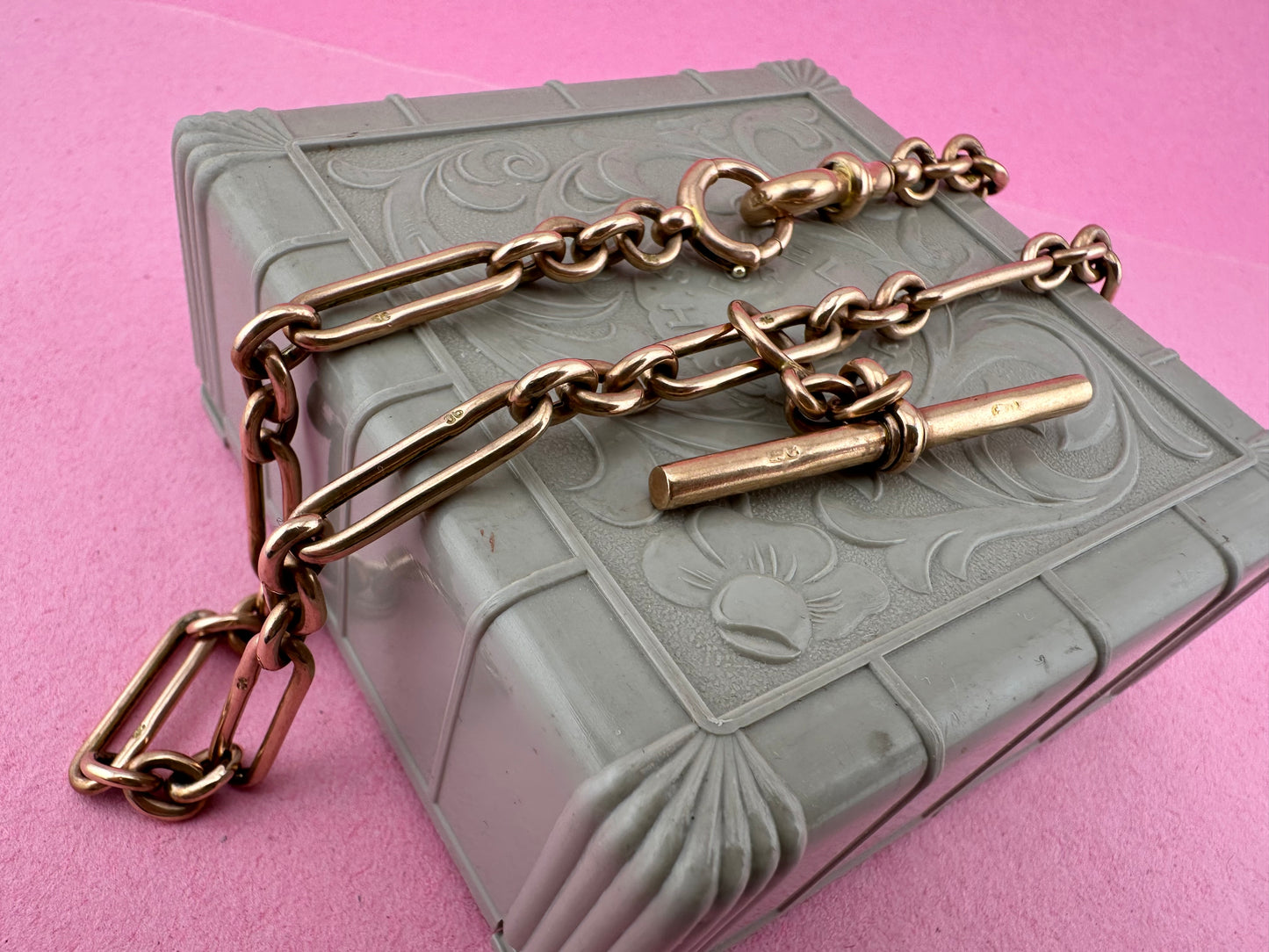 Antique 9ct Rose Gold Trombone Albert Chain