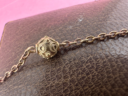 Antique 9ct Light Rose Gold Etruscan revival Orb Station chain