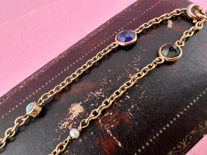 Antique 9ct Rose gold Gemstone Station bracelet