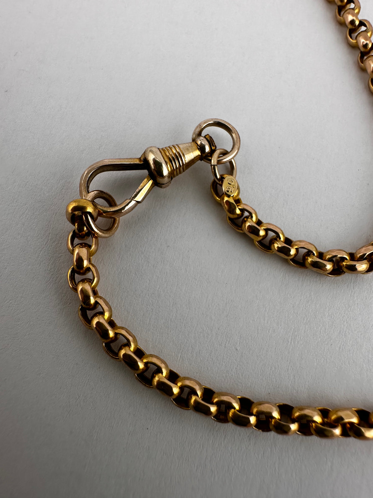 Antique 9ct Yellow gold Belcher Chain with faceted dog clip