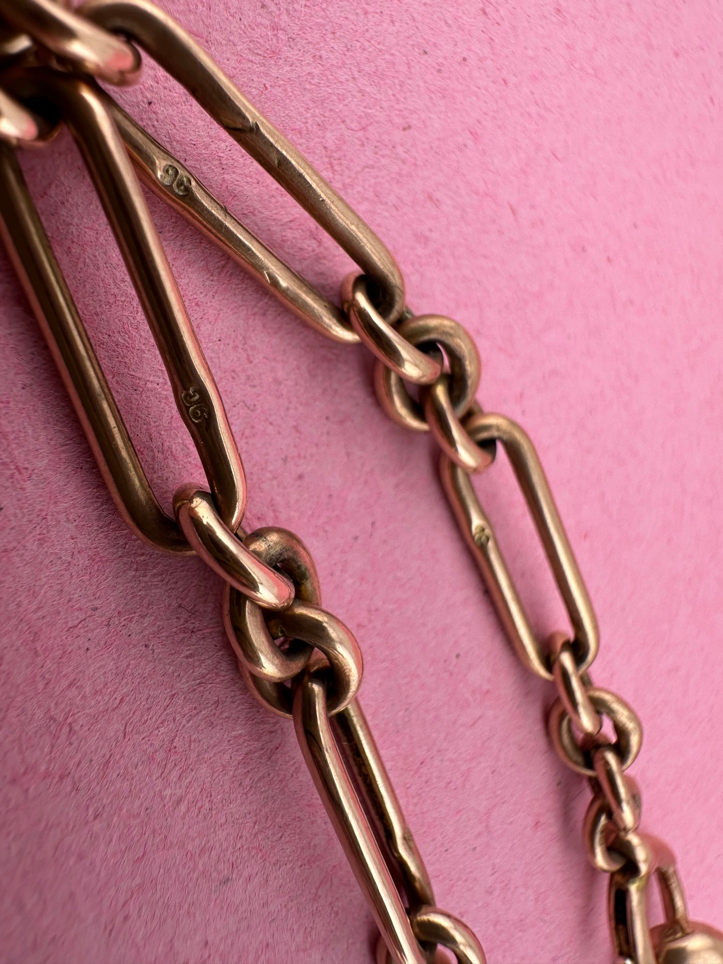 Antique 9ct Rose Gold Trombone Albert Chain