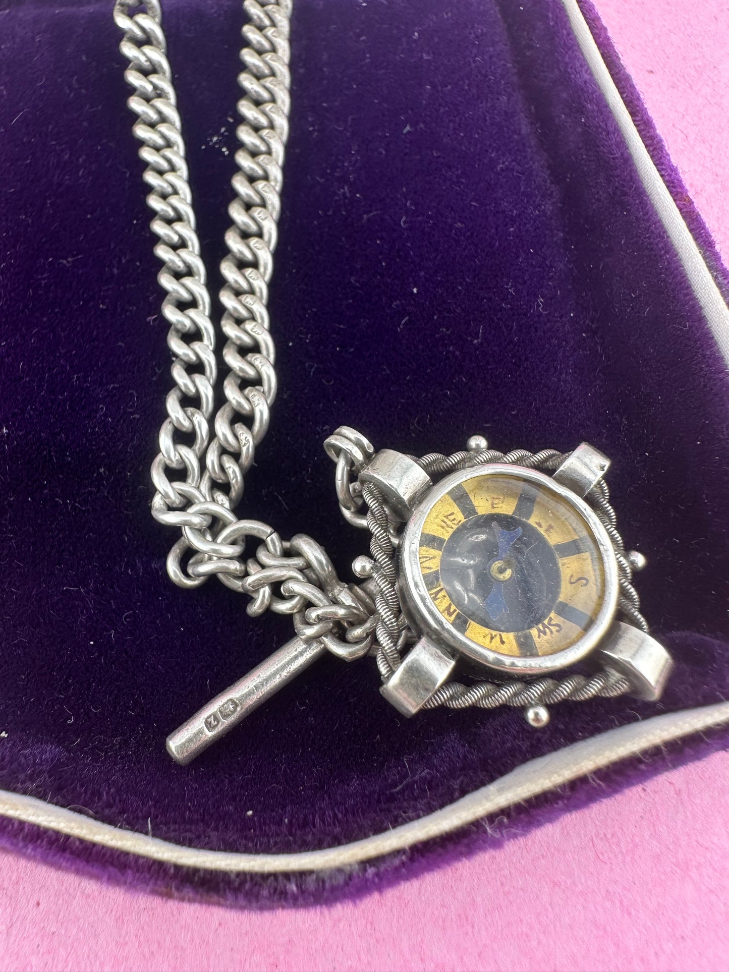 Reimagined Sterling Silver Albert chain with Compass Fob