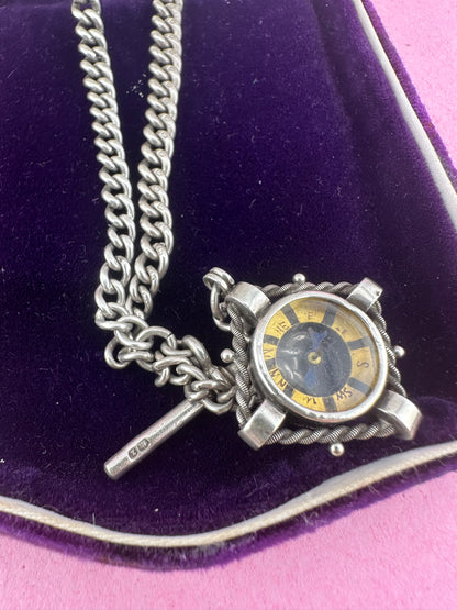 Reimagined Sterling Silver Albert chain with Compass Fob