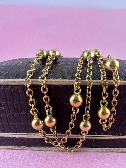 Vintage 9ct Yellow Gold Ball station chain