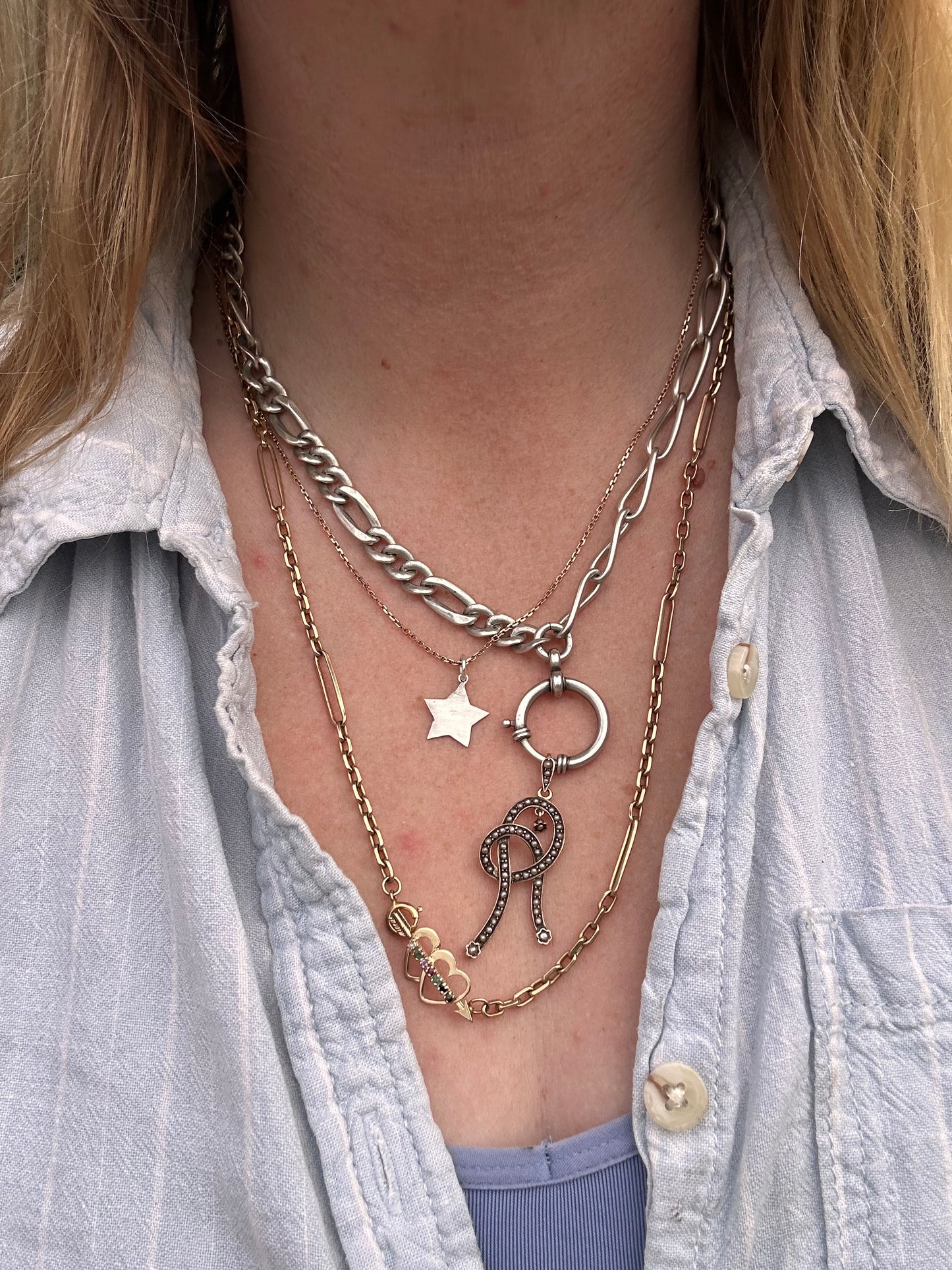 Re-imagined mixed link 800 & Sterling silver Albert chain with XL bolt clasp.