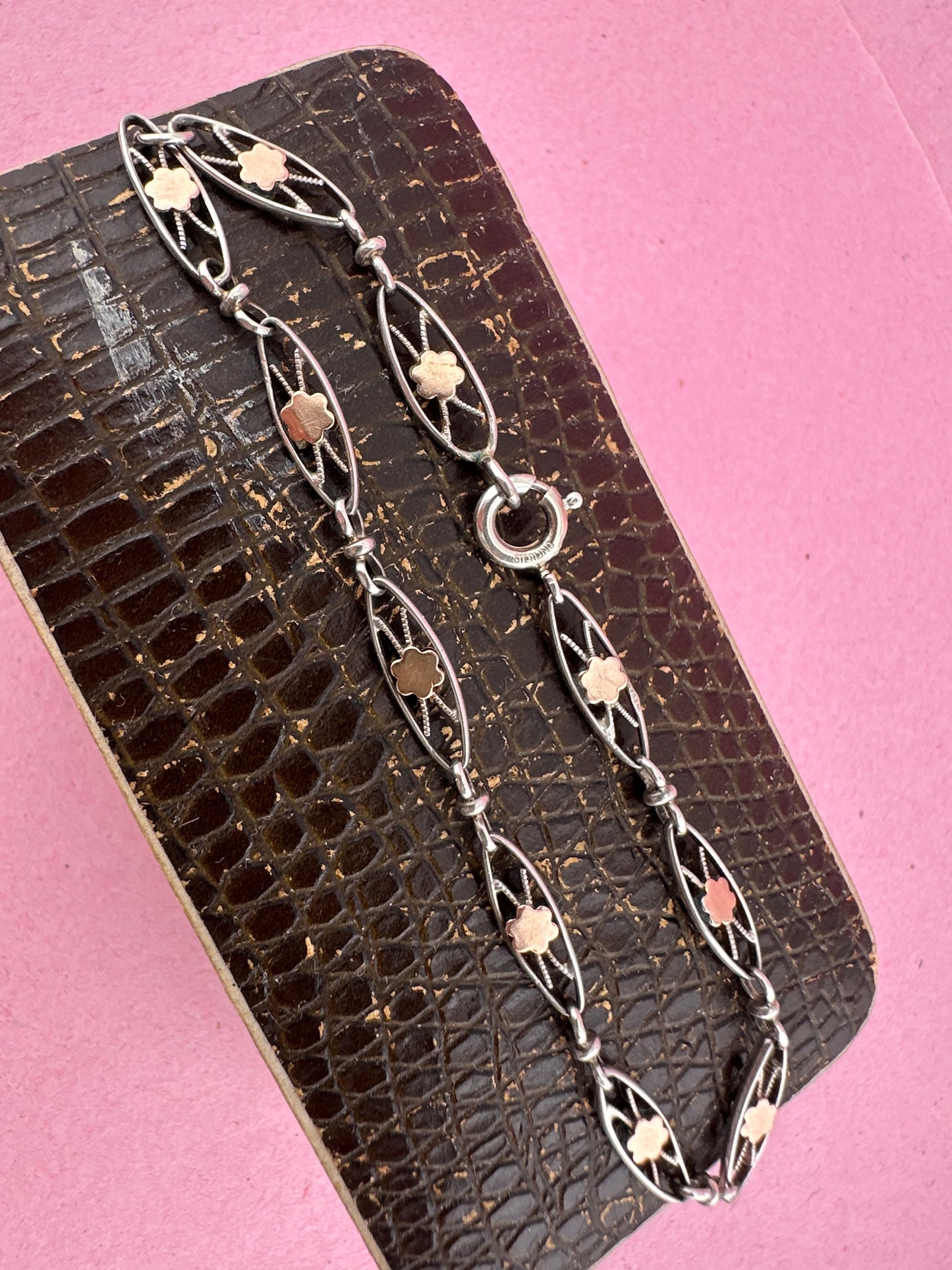 French 800 silver filigree bracelet with gold plated details.