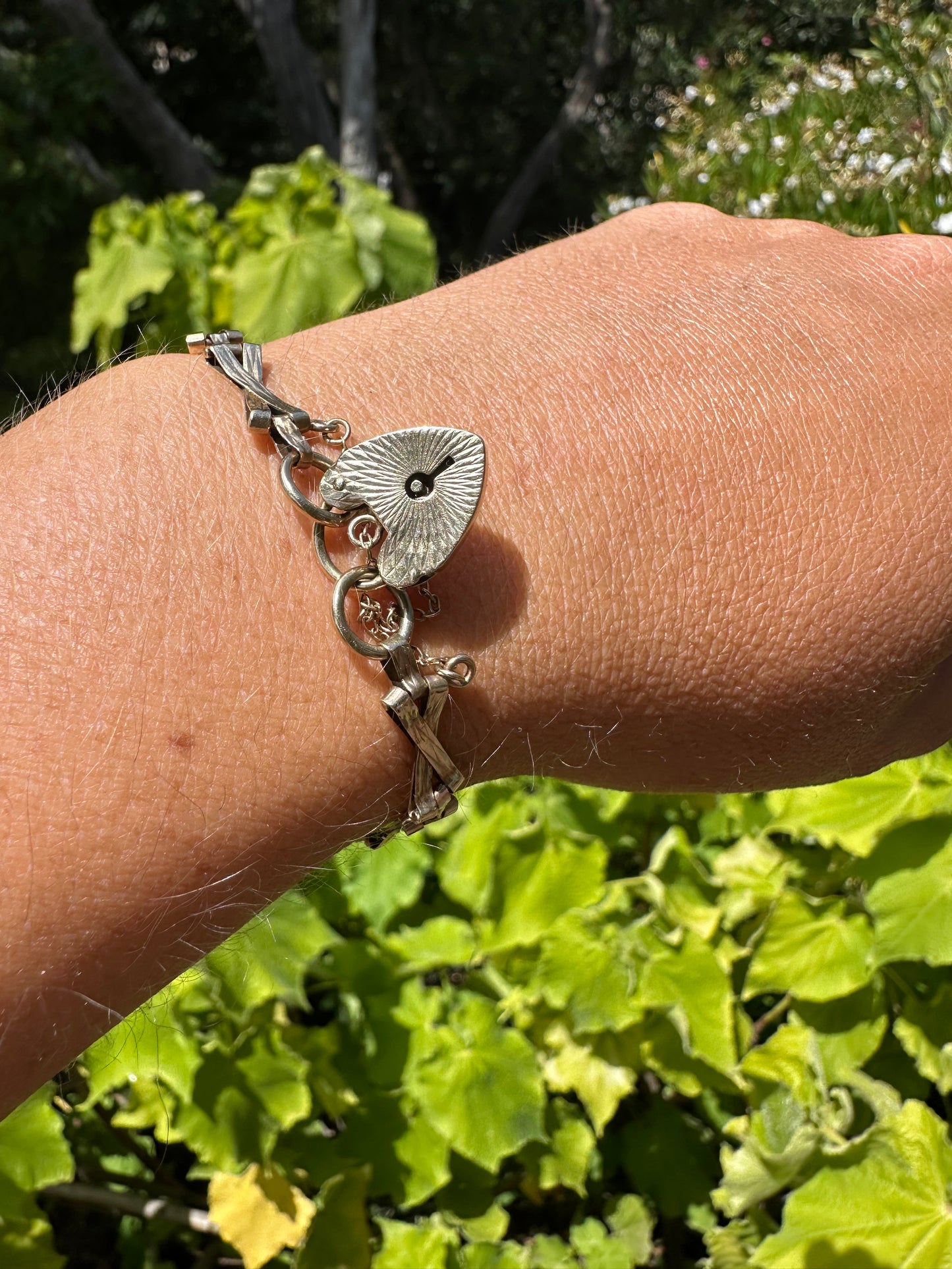 Vintage X ‘Kiss’ Gate Bracelet with patterned heart padlock