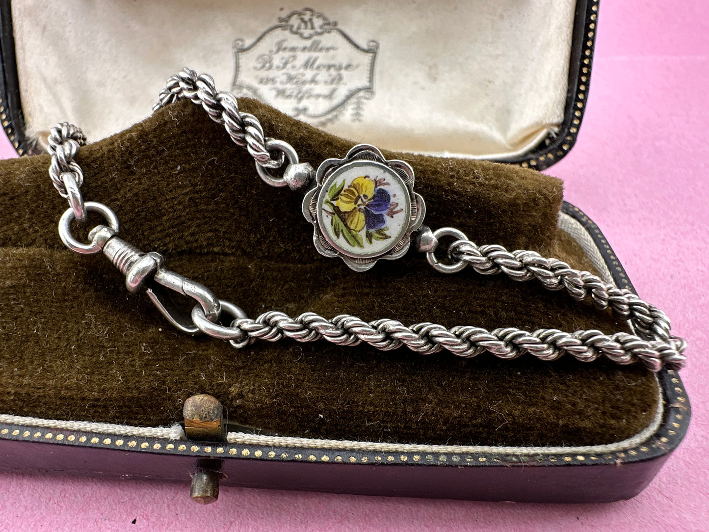 Sterling silver Rope bracelet with Pansy panel