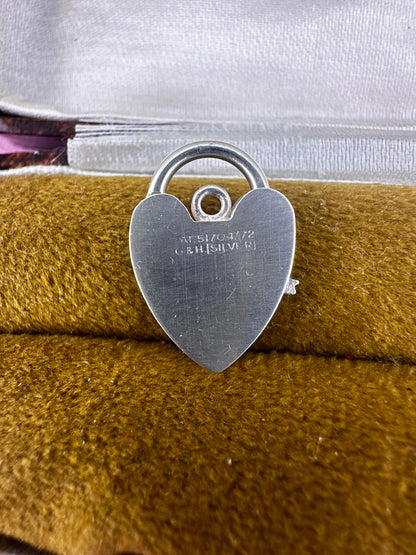 Sterling Silver Heart Padlock with lever release.
