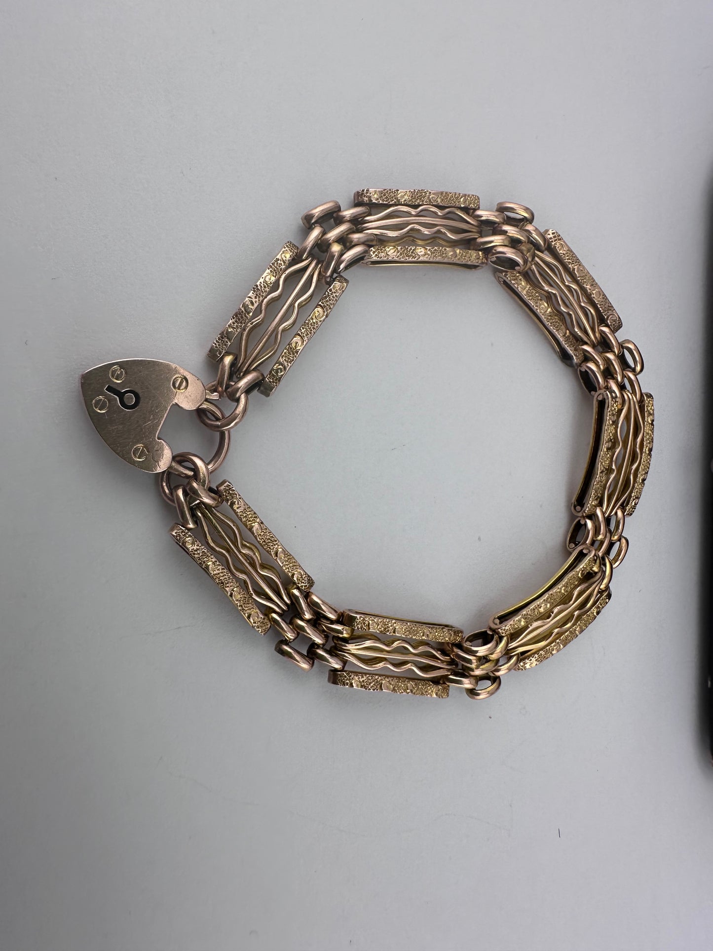 Vintage 9ct Rose Gold Patterned Gate Bracelet