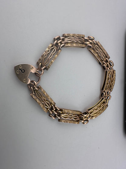 Vintage 9ct Rose Gold Patterned Gate Bracelet