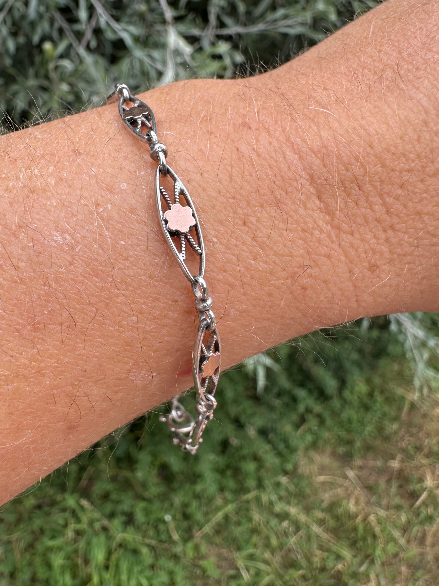 French 800 silver filigree bracelet with gold plated details.