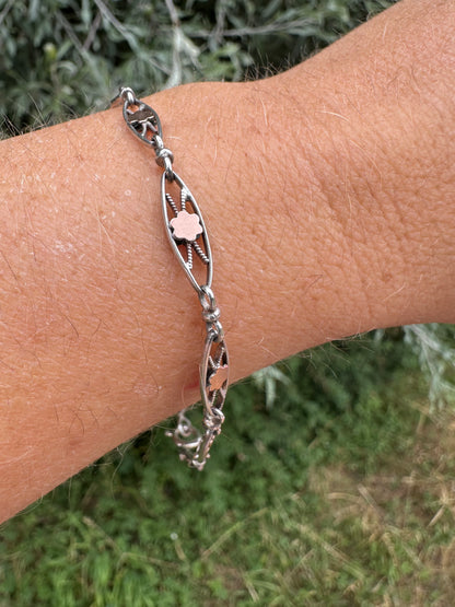 French 800 silver filigree bracelet with gold plated details.