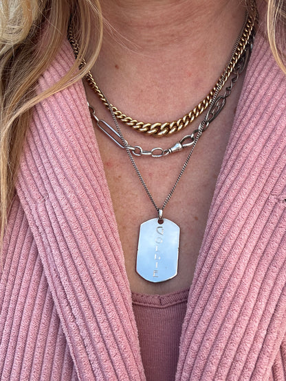 Silver Goldie Nameplate pendant on a curb chain