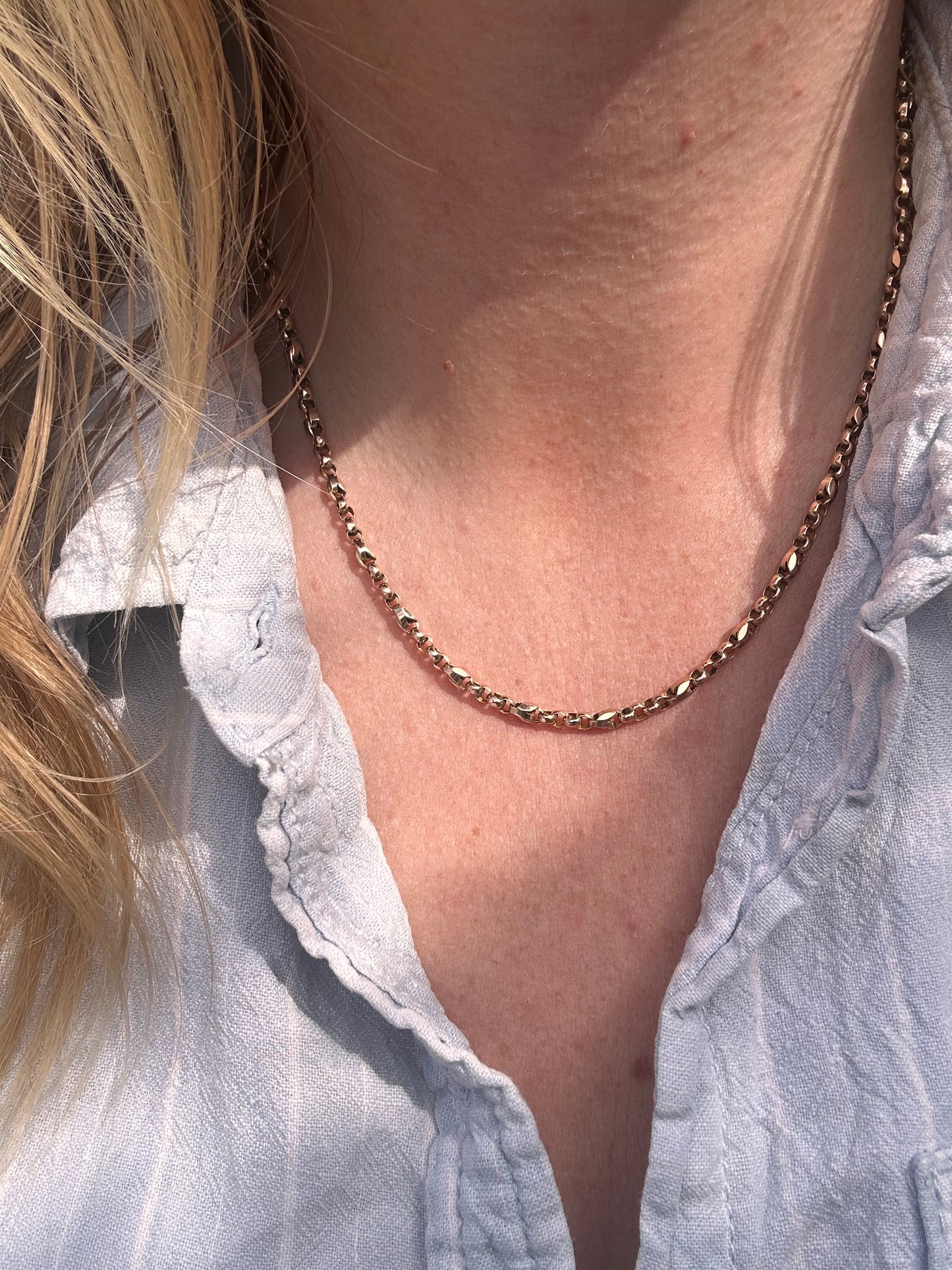 Antique 9ct Rose Gold Tulip belcher mix link chain