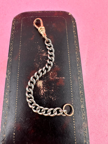 Mix metal curb extender. Sterling silver curb chain with 9ct Rose gold swivel dog clip.